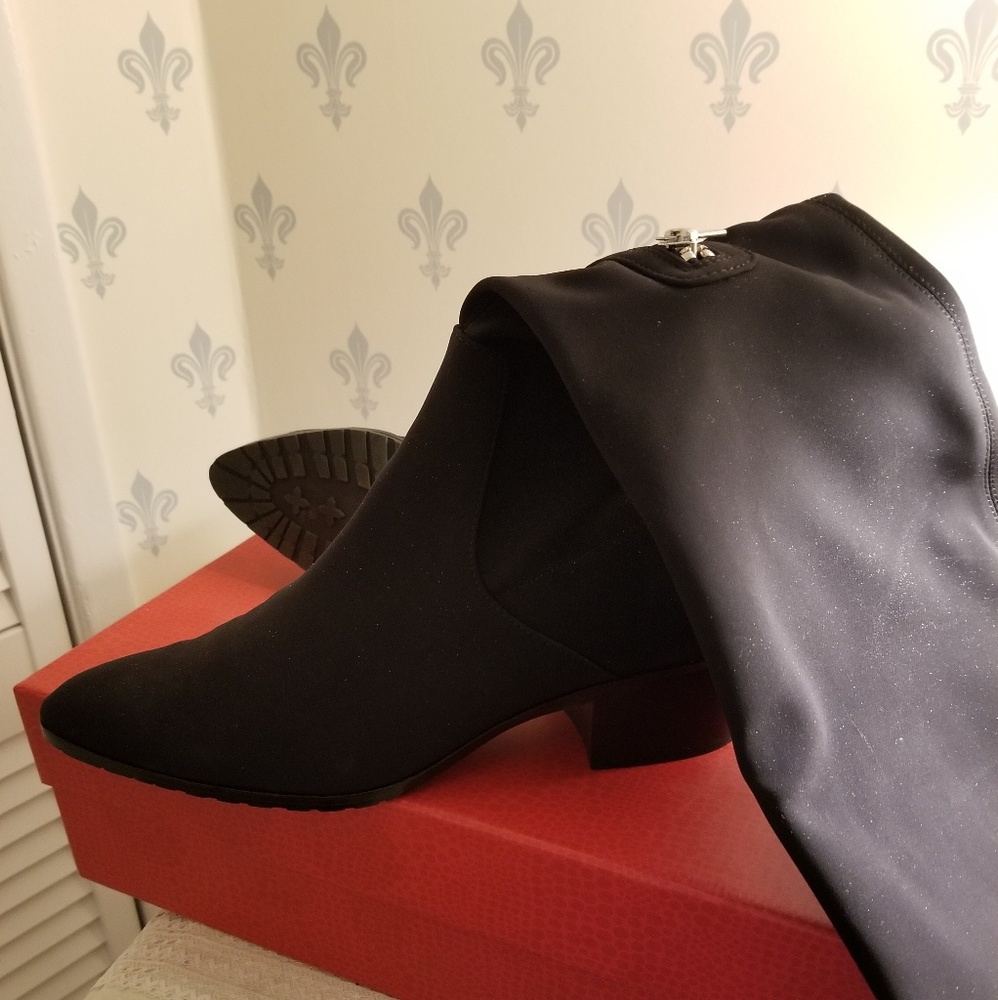 Thigh High Black Crepe Elastic Boots